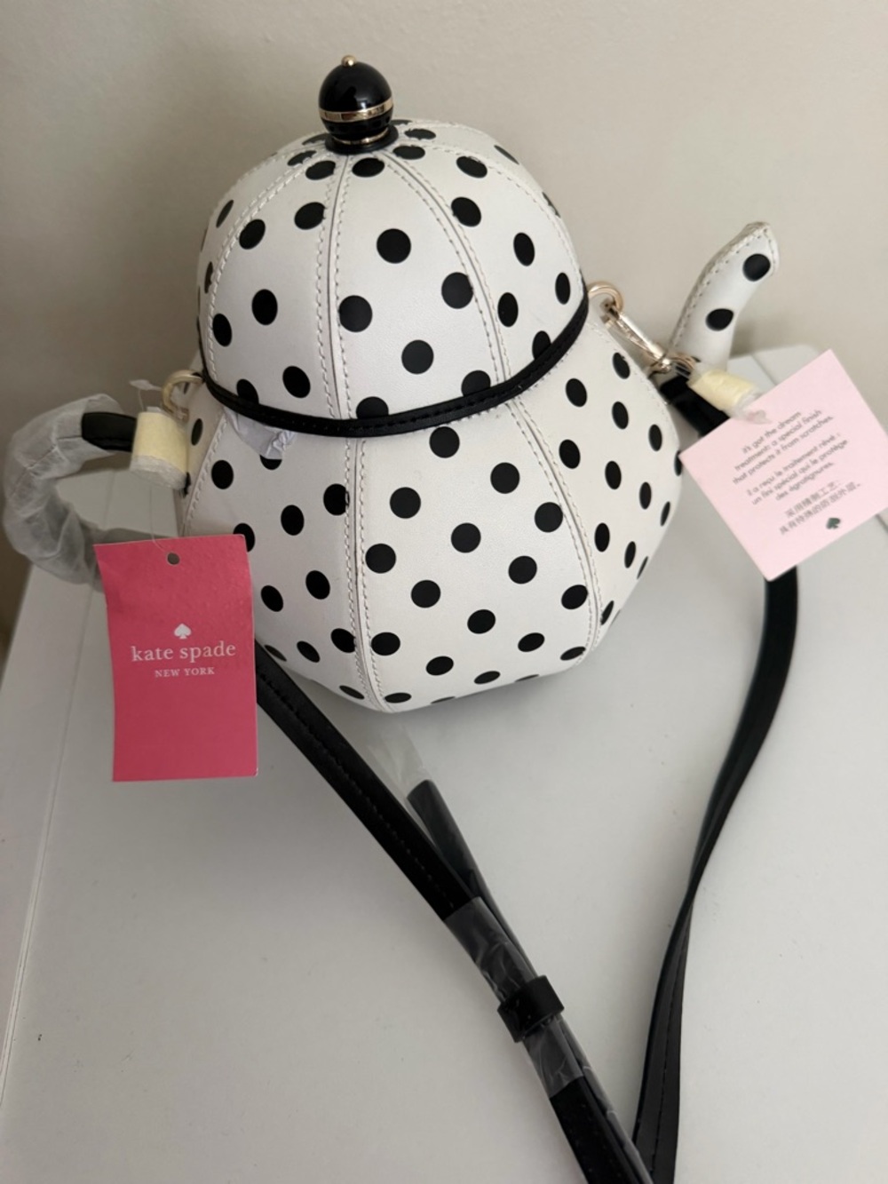 kate spade White & Black Novelty Tea Kettle Crossbody Bag